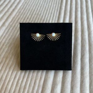 Opal Sunburst Gold Earrings